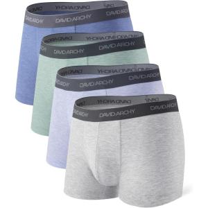 imageDAVID ARCHY Mens Trunks Underwear Soft Breathable Rayon Made from Bamboo Trunk No Fly PouchLight Blue GreyGrey BlueGrey GreenGrey With 35 Short Leg in 4 Pack