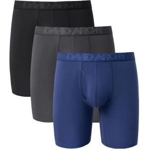 imageDAVID ARCHY Mens Underwear Boxer Briefs Breathable Soft MoistureWicking with Fly Underwear Long Leg 8quot for Men 3 PackLong Leg 8  B BlackDark GrayNavy Blue  3 Pack