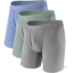 imageDAVID ARCHY Mens Underwear Boxer Briefs Breathable Soft MoistureWicking with Fly Underwear Long Leg 8quot for Men 3 PackLong Leg 8  GrayBlueGreen  3 Pack
