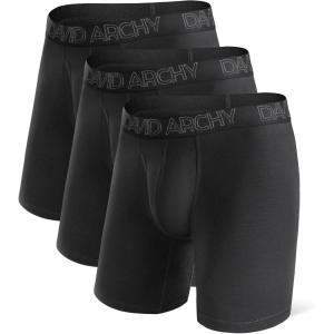 imageDAVID ARCHY Mens Underwear Boxer Briefs Breathable Soft MoistureWicking with Fly Underwear Long Leg 8quot for Men 3 PackLong Leg 8  a Black  3 Pack