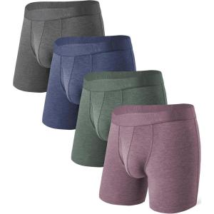 imageDAVID ARCHY Mens Underwear Boxer Briefs Breathable Soft MoistureWicking with Fly Underwear for Men MultipackZ1  55  Dark GreenBluePurpleGrey  4 Pack