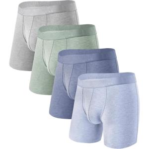 imageDAVID ARCHY Mens Underwear Boxer Briefs Breathable Soft MoistureWicking with Fly Underwear for Men MultipackZ2  55  Light BlueBlueGreenGray  4 Pack