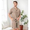 imageDAVID ARCHY Mens Pajamas Set  100 Cotton Pajamas for Men Summer Short Sleeve Lightweight Lounge PJs with PocketsKhaki
