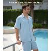 imageDAVID ARCHY Mens Summer Pajamas Set Satin Silk Feeling Sleepwear Short Sleeve Loungewear 2 Piece with PocketsLight Blue