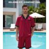 imageDAVID ARCHY Mens Summer Pajamas Set Satin Silk Feeling Sleepwear Short Sleeve Loungewear 2 Piece with PocketsRed