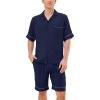 imageDAVID ARCHY Mens Pajamas Set Short Sleeve Summer Loungewear Soft Lightweight 2 Piece Pj Shorts Set with PocketsNavy Blue