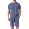 imageDAVID ARCHY Mens Pajamas Set Waffle Knit Short Sleeve Sleepwear Lightweight Summer LoungewearDusky Blue
