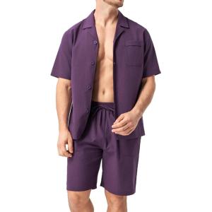 imageDAVID ARCHY Mens Pajamas Set  100 Cotton Pajamas for Men Summer Short Sleeve Lightweight Lounge PJs with PocketsPurple