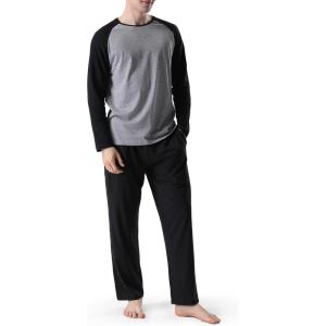 imageDAVID ARCHY Mens Pajamas Set  Soft Pj Sets for Men Long Sleeve Pajamas Men Cotton Mens Pjs Sets Loungewear with PocketsBlack