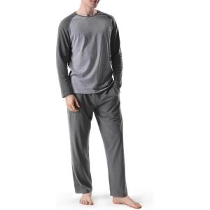 imageDAVID ARCHY Mens Pajamas Set  Soft Pj Sets for Men Long Sleeve Pajamas Men Cotton Mens Pjs Sets Loungewear with PocketsDark Gray