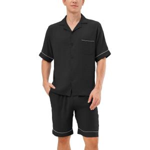 imageDAVID ARCHY Mens Pajamas Set Short Sleeve Summer Loungewear Soft Lightweight 2 Piece Pj Shorts Set with PocketsBlack