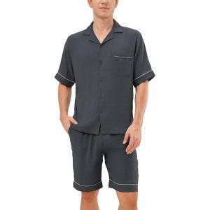 imageDAVID ARCHY Mens Pajamas Set Short Sleeve Summer Loungewear Soft Lightweight 2 Piece Pj Shorts Set with PocketsDark Gray