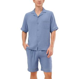 imageDAVID ARCHY Mens Pajamas Set Short Sleeve Summer Loungewear Soft Lightweight 2 Piece Pj Shorts Set with PocketsDusky Blue