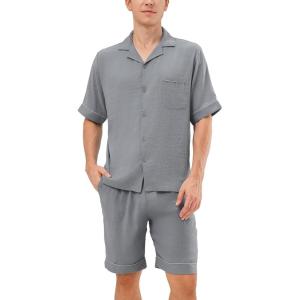 imageDAVID ARCHY Mens Pajamas Set Short Sleeve Summer Loungewear Soft Lightweight 2 Piece Pj Shorts Set with PocketsMedium Gray
