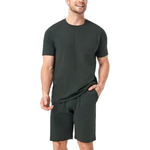 imageDAVID ARCHY Mens Pajamas Set Short Sleeve Summer Pajamas Soft Cotton Pajamas for Men Lightweight Lounge Set with PocketsDark Green