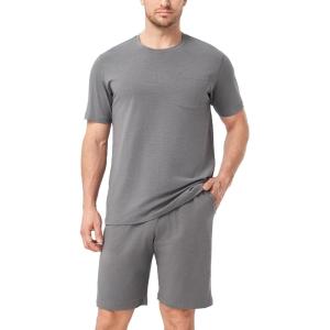 imageDAVID ARCHY Mens Pajamas Set Short Sleeve Summer Pajamas Soft Cotton Pajamas for Men Lightweight Lounge Set with PocketsDark Grey