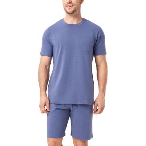 imageDAVID ARCHY Mens Pajamas Set Short Sleeve Summer Pajamas Soft Cotton Pajamas for Men Lightweight Lounge Set with PocketsDusky Blue