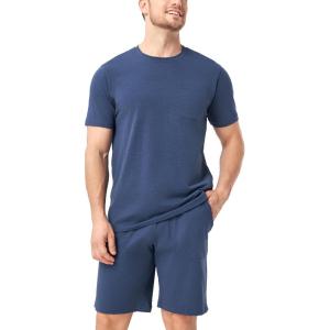imageDAVID ARCHY Mens Pajamas Set Short Sleeve Summer Pajamas Soft Cotton Pajamas for Men Lightweight Lounge Set with PocketsNavy Blue