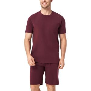 imageDAVID ARCHY Mens Pajamas Set Short Sleeve Summer Pajamas Soft Cotton Pajamas for Men Lightweight Lounge Set with PocketsWine Red