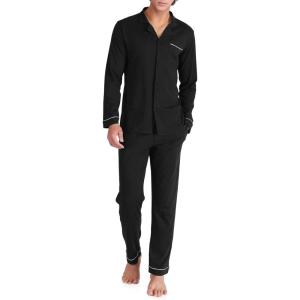 imageDAVID ARCHY Mens Pajamas Set Soft Cotton Notched Collar Pajamas for Men Long Sleeve Mens Sleepwear with Pockets ampamp Front FlyBlack