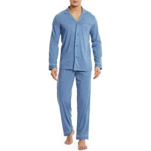 imageDAVID ARCHY Mens Pajamas Set Soft Cotton Notched Collar Pajamas for Men Long Sleeve Mens Sleepwear with Pockets ampamp Front FlyHeather Navy Blue