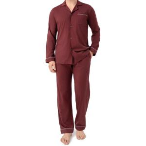 imageDAVID ARCHY Mens Pajamas Set Soft Cotton Notched Collar Pajamas for Men Long Sleeve Mens Sleepwear with Pockets ampamp Front FlyMaple Red