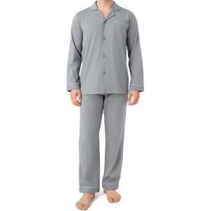 imageDAVID ARCHY Mens Pajamas Set Soft Cotton Notched Collar Pajamas for Men Long Sleeve Mens Sleepwear with Pockets ampamp Front FlyMedium Gray