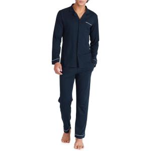 imageDAVID ARCHY Mens Pajamas Set Soft Cotton Notched Collar Pajamas for Men Long Sleeve Mens Sleepwear with Pockets ampamp Front FlyNavy Blue