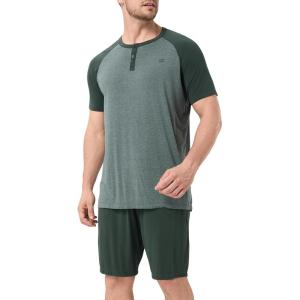 imageDAVID ARCHY Mens Pajamas Set Summer Cooling Loungewear UltraSoft Pjs Ligtweight Short Sleeves Shirts and Shorts Sleep SetsArmy Green