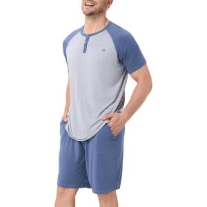 imageDAVID ARCHY Mens Pajamas Set Summer Cooling Loungewear UltraSoft Pjs Ligtweight Short Sleeves Shirts and Shorts Sleep SetsGray Blue