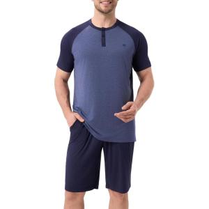 imageDAVID ARCHY Mens Pajamas Set Summer Cooling Loungewear UltraSoft Pjs Ligtweight Short Sleeves Shirts and Shorts Sleep SetsNavy Blue