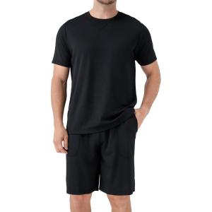 imageDAVID ARCHY Mens Pajamas Set Waffle Knit Short Sleeve Sleepwear Lightweight Summer LoungewearBlack
