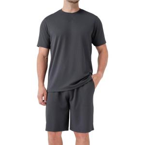 imageDAVID ARCHY Mens Pajamas Set Waffle Knit Short Sleeve Sleepwear Lightweight Summer LoungewearDark Grey