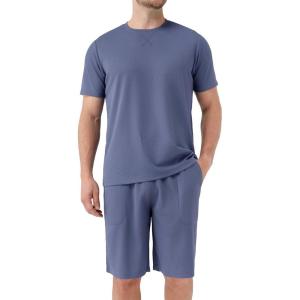 imageDAVID ARCHY Mens Pajamas Set Waffle Knit Short Sleeve Sleepwear Lightweight Summer LoungewearDusky Blue