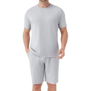 imageDAVID ARCHY Mens Pajamas Set Waffle Knit Short Sleeve Sleepwear Lightweight Summer LoungewearLight Gray