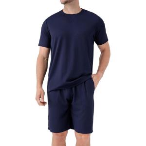 imageDAVID ARCHY Mens Pajamas Set Waffle Knit Short Sleeve Sleepwear Lightweight Summer LoungewearNavy Blue