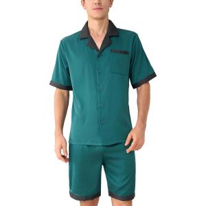 imageDAVID ARCHY Mens Summer Pajamas Set Satin Silk Feeling Sleepwear Short Sleeve Loungewear 2 Piece with PocketsGreen