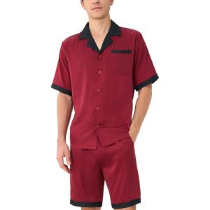 imageDAVID ARCHY Mens Summer Pajamas Set Satin Silk Feeling Sleepwear Short Sleeve Loungewear 2 Piece with PocketsRed