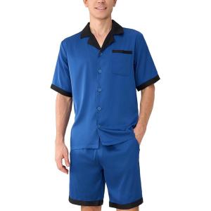 imageDAVID ARCHY Mens Summer Pajamas Set Satin Silk Feeling Sleepwear Short Sleeve Loungewear 2 Piece with PocketsRoyal Blue