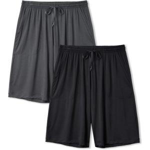 imageDAVID ARCHY Mens Pajama Shorts Bamboo Rayon Sleep Shorts Soft Comfy Breathable Lounge Pants with Pockets 2 PackBlackDark Gray  Two Side Pockets