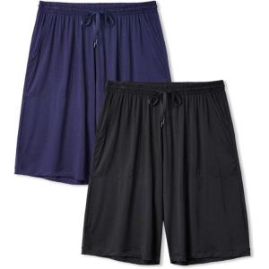 imageDAVID ARCHY Mens Pajama Shorts Bamboo Rayon Sleep Shorts Soft Comfy Breathable Lounge Pants with Pockets 2 PackBlackNavy Blue  Two Side Pockets