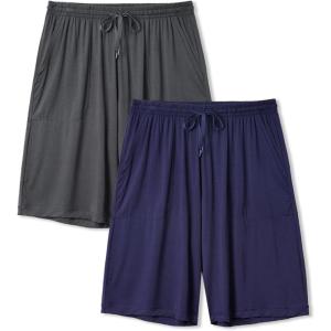 imageDAVID ARCHY Mens Pajama Shorts Bamboo Rayon Sleep Shorts Soft Comfy Breathable Lounge Pants with Pockets 2 PackNavy BlueDark Gray  Two Side Pockets