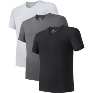 imageDAVID ARCHY Mens Undershirt Bamboo Rayon MoistureWicking Crewneck TShirts Stretch Tees for Men 3 or 5 PackA3  Crewneck  BlackDark GrayLight Gray