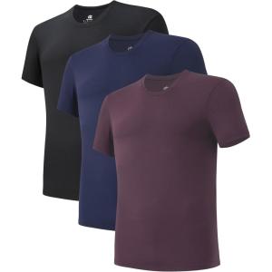 imageDAVID ARCHY Mens Undershirts Micro Modal Ultra Soft TShirts Stretch MoistureWicking CrewneckVNeck Tees for Men 3PackCrewneck  Dark BlueBlackDark Grape