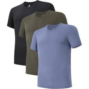 imageDAVID ARCHY Mens Undershirts Micro Modal Ultra Soft TShirts Stretch MoistureWicking CrewneckVNeck Tees for Men 3PackCrewneck  Grayish BlueOlive GreenBlack