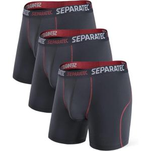 imageSeparatec Mens Underwear with Pouch for balls Anti Chafing Underwear Men Athletic Sport Performance Long Boxer Briefs 3 PackA1  Black