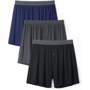 imageDAVID ARCHY Mens Underwear Bamboo Rayon Boxers for Men Breathable and Cool Mens Boxer Shorts with Button Fly 3 or 5 PackA1  Navy BlueBlackDark Gray