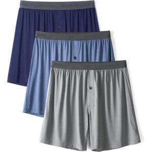 imageDAVID ARCHY Mens Underwear Bamboo Rayon Boxers for Men Breathable and Cool Mens Boxer Shorts with Button Fly 3 or 5 PackA4  Light BlueNavy BlueGray