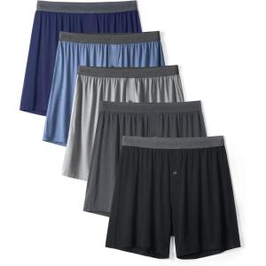 imageDAVID ARCHY Mens Underwear Bamboo Rayon Boxers for Men Breathable and Cool Mens Boxer Shorts with Button Fly 3 or 5 PackB1  Light BlueNavy BlueBlackGrayDark Gray
