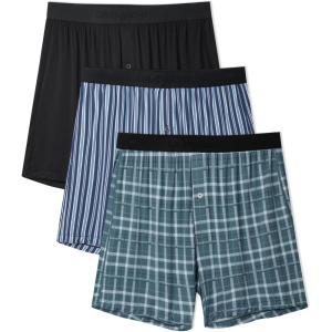 imageDAVID ARCHY Mens Underwear Bamboo Rayon Boxers for Men Breathable and Cool Mens Boxer Shorts with Button Fly 3 or 5 PackC1  BlackHoliday StripeStylish Plaid